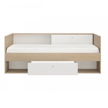 Alicia κρεβάτι μονό 116x204x79εκ. ( για στρώμα 90x200εκ. ) με αποθηκευτικούς χώρους Λευκό/Natural Chestnut