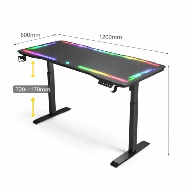 VenCore 2730-10006 - Gaming Desk Adjustable 120x60x72-112cm Black - Μοντέρνο Γραφείο Ρυθμιζόμενου Ύψους με Λειτουργία Μνήμης Gaming VenCore Μοριοσανίδας Carbon Fiber με Μεταλλικά Πόδια Μαύρο Μ120 x Π60 x Υ72-112cm
