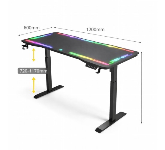 VenCore 2730-10006 - Gaming Desk Adjustable 120x60x72-112cm Black - Μοντέρνο Γραφείο Ρυθμιζόμενου Ύψους με Λειτουργία Μνήμης Gaming VenCore Μοριοσανίδας Carbon Fiber με Μεταλλικά Πόδια Μαύρο Μ120 x Π60 x Υ72-112cm