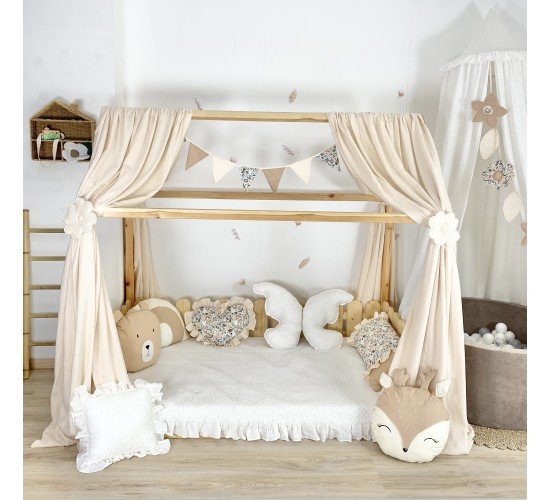 Κουρτίνες κρεβατιού-Canopy Bed Cream Flowers