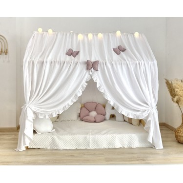 Κάλυμμα κρεβατιού -Canopy Bed White with ruffles 