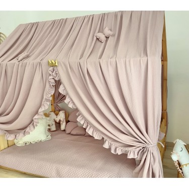 Κάλυμμα κρεβατιού -Canopy Bed Light pink  with ruffles 