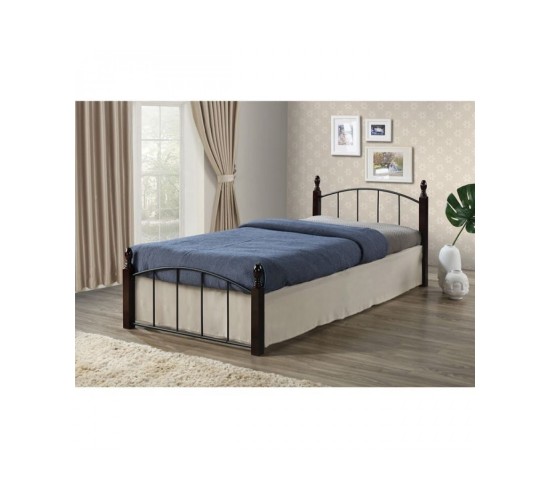 ARAGON Kρεβάτι Ημίδιπλο, για Στρώμα 120x200cm, Μέταλλο Βαφή Μαύρο - Ξύλο Kαρυδί 125x210x76cm Ε8096,0