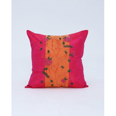 Διακοσμητική Μαξιλαροθήκη Κέντημα Λουλούδια με Χάντρες Faraz 40x40cm Φούξια
