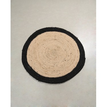 Πλεκτό Στρογγυλό Χαλάκι Γιούτα με Φάσα Norah Διάμετρος 60cm Μαύρο