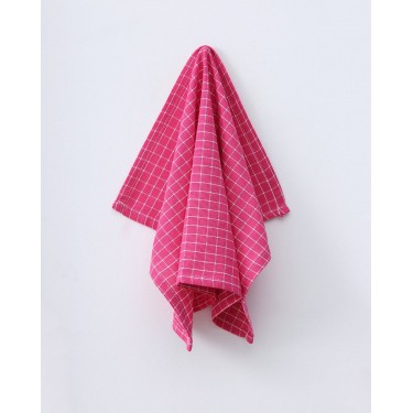 Σετ 2 τεμαχίων Βαμβακερό Καρώ Ποτηρόπανο Bazil 55x55cm Φούξια