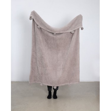 Μονόχρωμη Γούνινη Κουβέρτα με Pompoms Papigo Super Υπέρδιπλη (240x260cm) Σοκολά