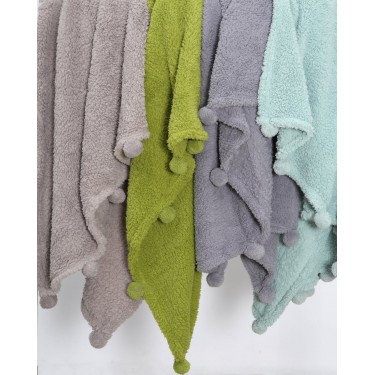 Μονόχρωμη Γούνινη Κουβέρτα με Pompoms Papigo Super Υπέρδιπλη (240x260cm) Λαδί