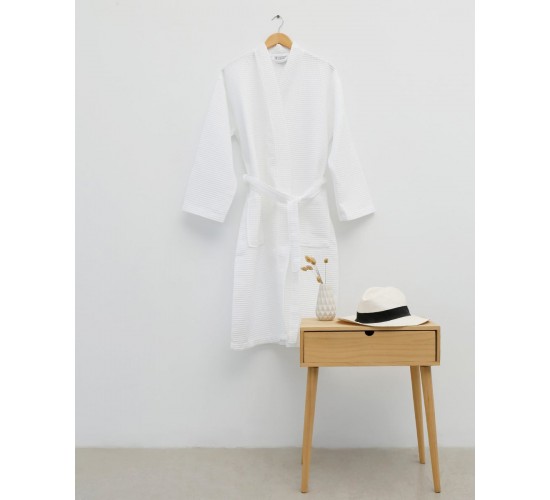 Pima Cotton Waffle Πικέ Μπουρνούζι Κιμονό Oliver Large | XLarge Άσπρο