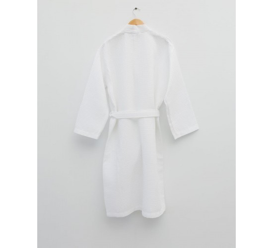 Pima Cotton Waffle Πικέ Μπουρνούζι Κιμονό Oliver Large | XLarge Άσπρο