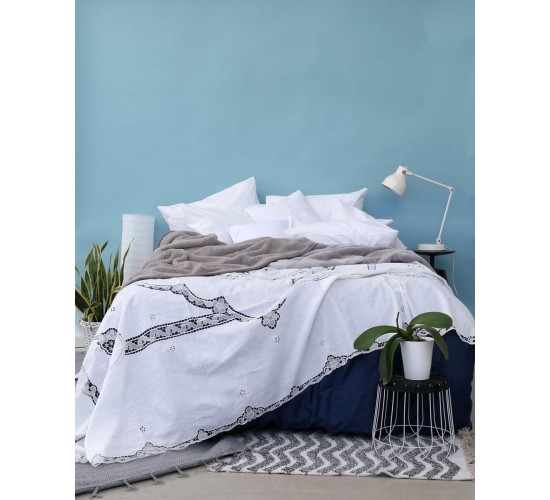 Χειροποίητη Βαμβακερή Κουβέρτα Βελονάκι Dantela Beniz Bo Maison 240x280cm Super Υπέρδιπλη (240x280cm) Άσπρο