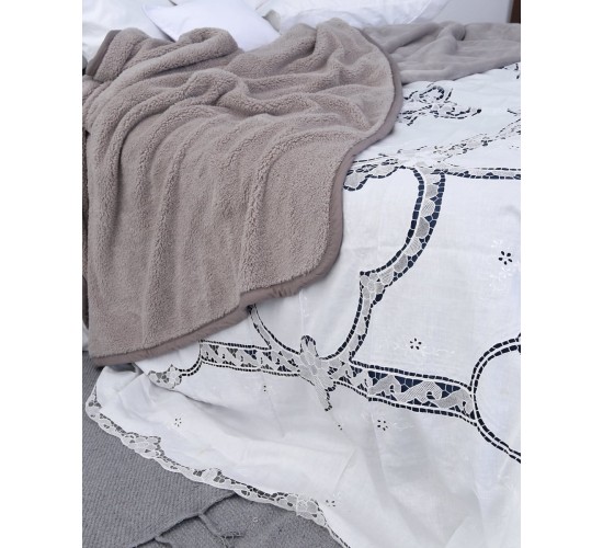 Χειροποίητη Βαμβακερή Κουβέρτα Βελονάκι Dantela Beniz Bo Maison 240x280cm Super Υπέρδιπλη (240x280cm) Άσπρο