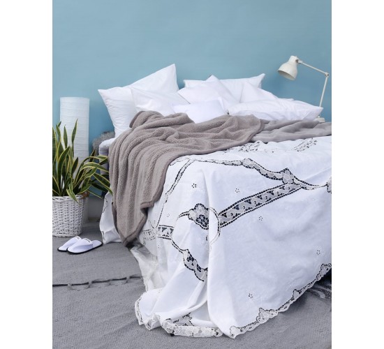 Χειροποίητη Βαμβακερή Κουβέρτα Βελονάκι Dantela Beniz Bo Maison 240x280cm Super Υπέρδιπλη (240x280cm) Άσπρο