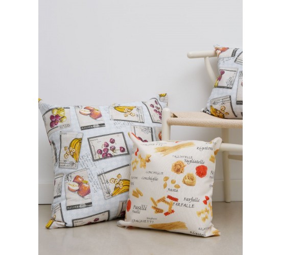 Διακοσμητική Μαξιλαροθήκη με Σχέδιο Ζυμαρικά Pasta 65x65cm Μπεζ