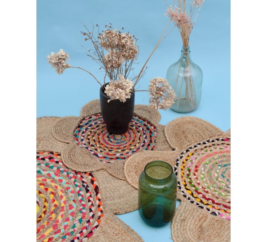 Ψάθινο Οικολογικό Μαργαρίτα Χαλί Γιούτας Βαμβάκι Rodolpho Διάμετρος 90cm Multi