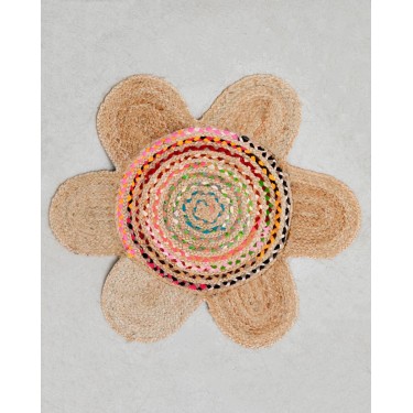 Ψάθινο Οικολογικό Μαργαρίτα Χαλί Γιούτας Βαμβάκι Rodolpho Διάμετρος 90cm Multi