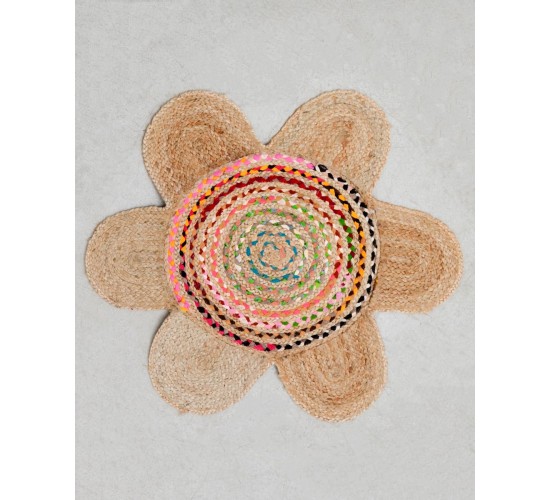 Ψάθινο Οικολογικό Μαργαρίτα Χαλί Γιούτας Βαμβάκι Rodolpho Διάμετρος 90cm Multi