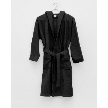 Βαμβακερό Πετσετέ Μονόχρωμο Μπουρνούζι με Κουκούλα Adore Large Μαύρο