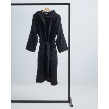 Βαμβακερό Πετσετέ Μονόχρωμο Μπουρνούζι με Πλισέ Γιακά Adore Small Μαύρο