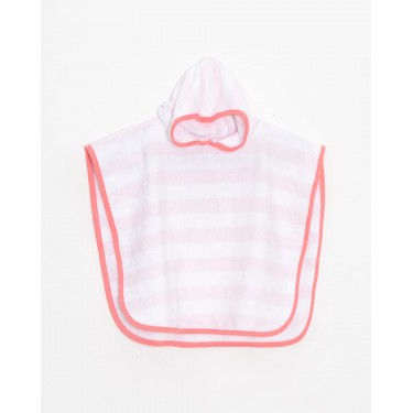 Βαμβακερό Βελουτέ Ζακάρ Παιδικό Πόντσο Πισίνας Ριγέ Ροζ-Λευκό Hicky  One Size (45x50cm) Ροζ