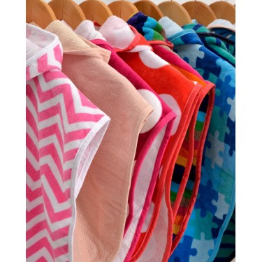 Βαμβακερό Βελουτέ Ζακάρ Παιδικό Πόντσο Πισίνας Καρώ Μπλέ-Κοραλί Hicky  One Size (45x50cm) Μπλε