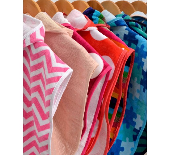 Βαμβακερό Βελουτέ Ζακάρ Παιδικό Πόντσο Πισίνας Καρώ Μπλέ-Κοραλί Hicky  One Size (45x50cm) Μπλε