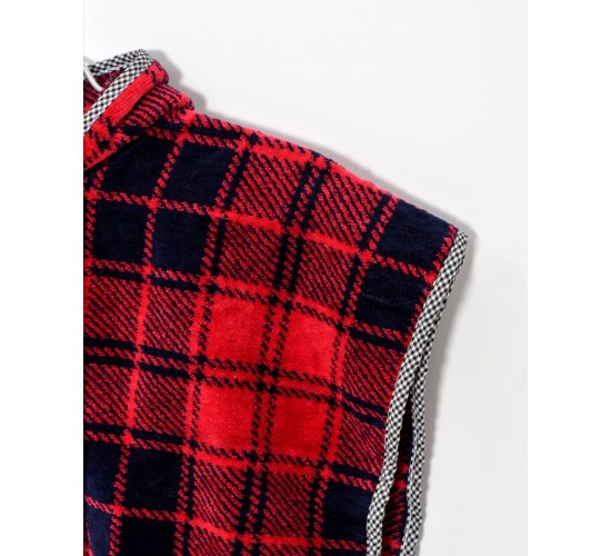 Βαμβακερό Βελουτέ Ζακάρ Παιδικό Πόντσο Πισίνας Καρώ Hicky  One Size (45x50cm) Κόκκινο