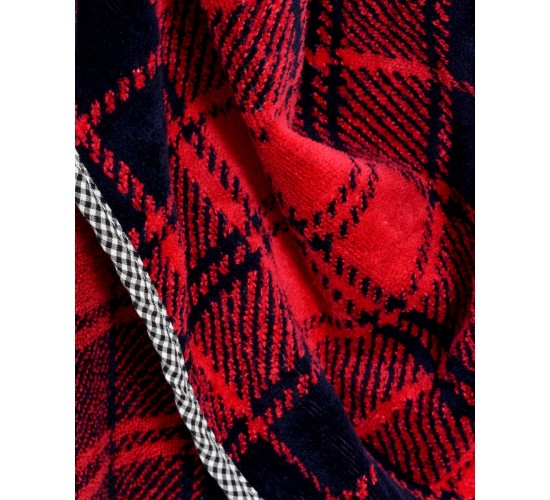 Βαμβακερό Βελουτέ Ζακάρ Παιδικό Πόντσο Πισίνας Καρώ Hicky  One Size (45x50cm) Κόκκινο