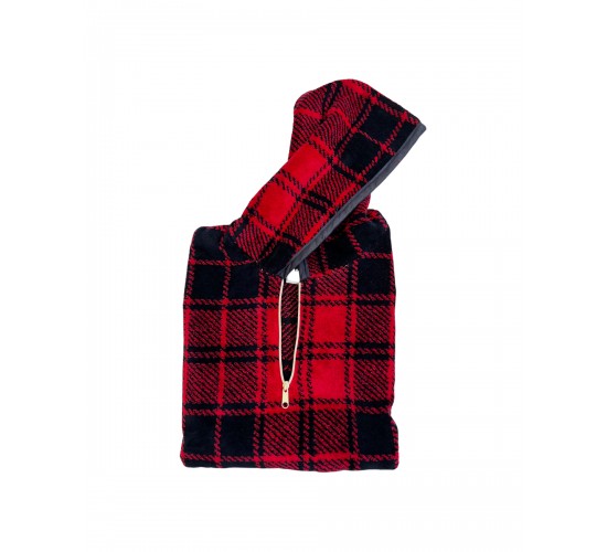 Βαμβακερό Βελουτέ Ζακάρ Παιδικό Πόντσο Πισίνας Καρώ Hicky  One Size (45x50cm) Κόκκινο