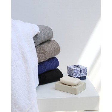 Βαμβακερή Πετσέτα με Φαρδιά Πικέ Φάσα Capital 700gsm Χειρός | 30x50cm Μαύρο