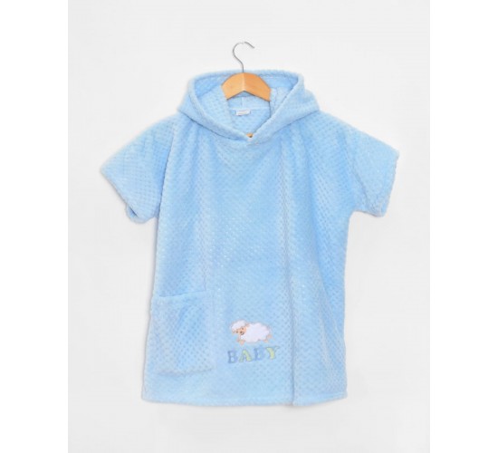 Χειμερινό Παιδικό Πόντσο Coral Fleece με Κέντημα Sweet Dreams Baby 60x65cm One Size (60x65cm) Σιέλ