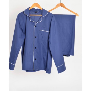 Βαμβακοσατέν Μονόχρωμη Ανδρική Πιτζάμα Constanza Medium Μπλε Raf