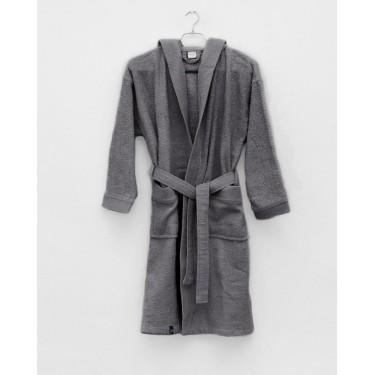 Βαμβακερό Πετσετέ Μονόχρωμο Μπουρνούζι με Κουκούλα Adore Small Ανθρακί