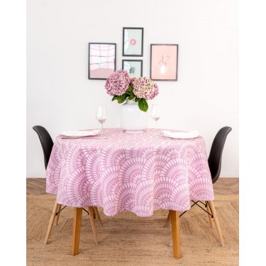 Ροτόντα Τραπεζομάντηλο με Γεωμετρικό Σχέδιο Napoli Διάμετρος 130cm Λιλά