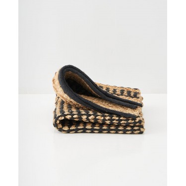 Boho Ψάθα Πλεκτό Χαλί Γιούτας Μπεζ-Μαύρο Aktaios 60x90cm Μαύρο