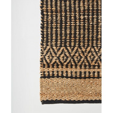 Boho Ψάθα Πλεκτό Χαλί Γιούτας Μπεζ-Μαύρο Aktaios 100x150cm Μαύρο