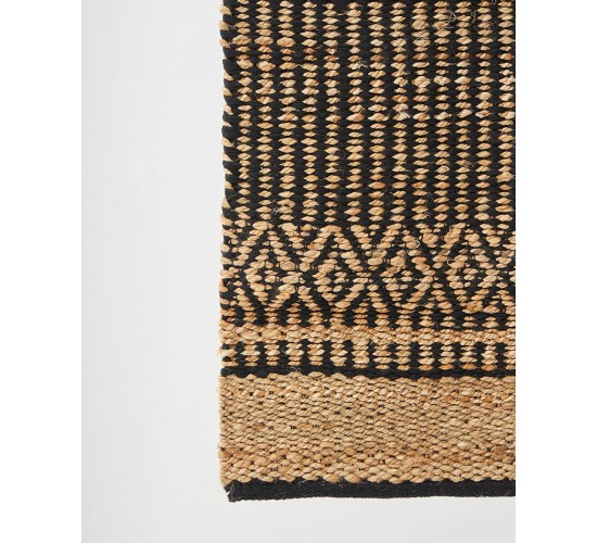 Boho Ψάθα Πλεκτό Χαλί Γιούτας Μπεζ-Μαύρο Aktaios 100x150cm Μαύρο