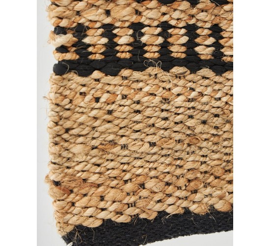 Boho Ψάθα Πλεκτό Χαλί Γιούτας Μπεζ-Μαύρο Aktaios 100x150cm Μαύρο