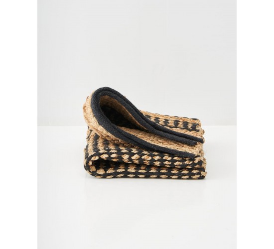 Boho Ψάθα Πλεκτό Χαλί Γιούτας Μπεζ-Μαύρο Aktaios 100x150cm Μαύρο