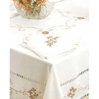 Σετ 4 τεμ Λινές Πετσέτες Φαγητού Κέντημα Μπεζ Μαργαρίτες 42x42cm Μπρονζέ