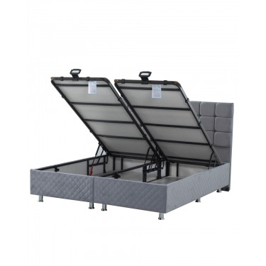 Κρεβάτι με Γκρι Κεφαλάρι & Βάση με Αποθηκευτικό Χώρο με Ύφασμα Βελουτέ Channel Μονή (90x200cm) Γκρι