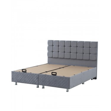 Κρεβάτι με Γκρι Κεφαλάρι & Βάση με Αποθηκευτικό Χώρο με Ύφασμα Βελουτέ Channel Υπέρδιπλη (160x200cm) Γκρι
