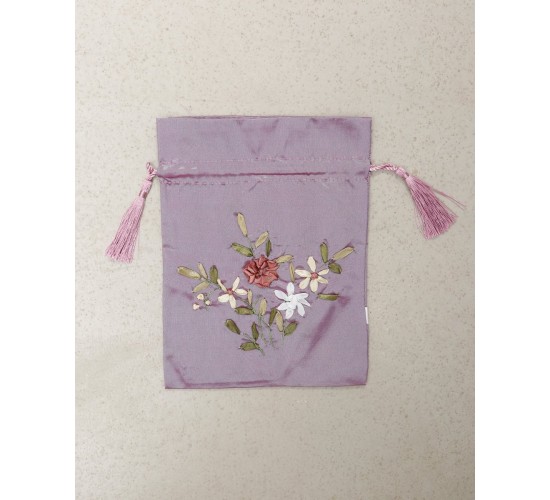 Πουγκί από Ταφτά με Λουλουδάτο Κέντημα για Μπομπονιέρα Lux 18x23cm 18x23cm Λιλά