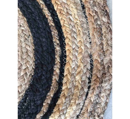 Ψάθα Πλεκτό Οικολογικό Οβάλ Χαλί Γιούτας με Μαύρη Φάσα Siniora 65x135cm Μπεζ