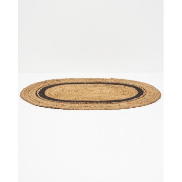 Ψάθα Πλεκτό Οικολογικό Οβάλ Χαλί Γιούτας με Μαύρη Φάσα Siniora 65x135cm Μπεζ