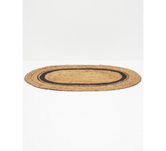 Ψάθα Πλεκτό Οικολογικό Οβάλ Χαλί Γιούτας με Μαύρη Φάσα Siniora 65x135cm Μπεζ