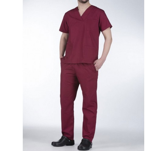 Unisex Ιατρικό Κοστούμι με Κοντό Μανίκι Scrub σε 7 Αποχρώσεις Large Μπορντώ