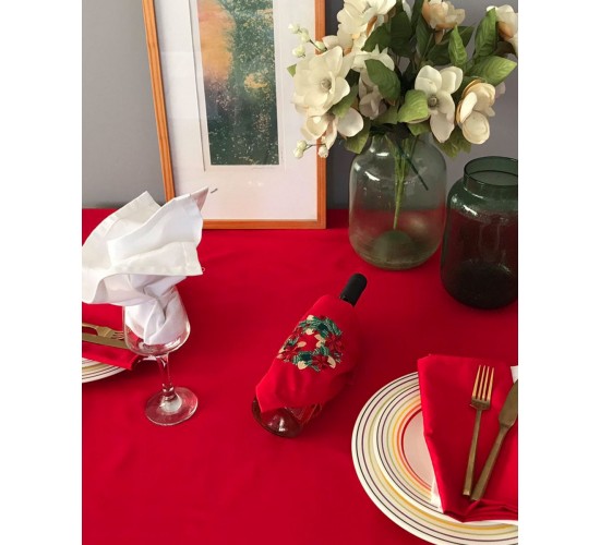 Κόκκινη Πετσέτα Φαγητού Κέντημα Στεφανάκι Yohana 48x48cm 48x48cm Κόκκινο