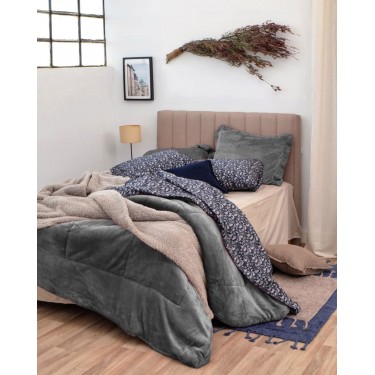 Βελουτέ Αφράτο Κουβερτοπάπλωμα Διπλής Όψης Ossa Super Υπέρδιπλη (240x260cm) Ανθρακί