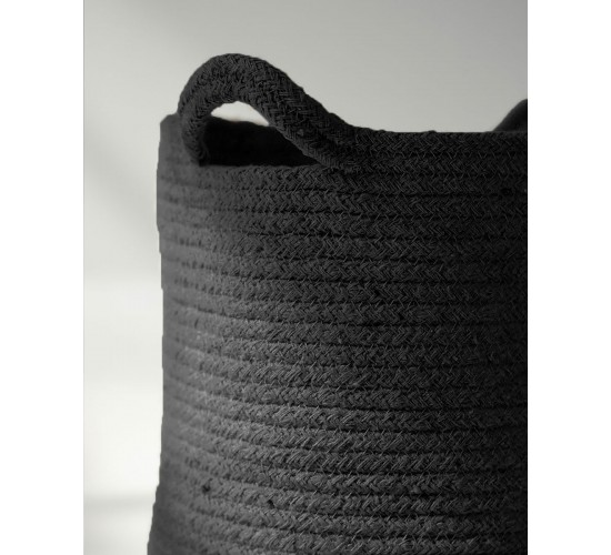 Μονόχρωμο Καλάθι Πλεκτό με Χερούλια Eloni Μικρό Μαύρο